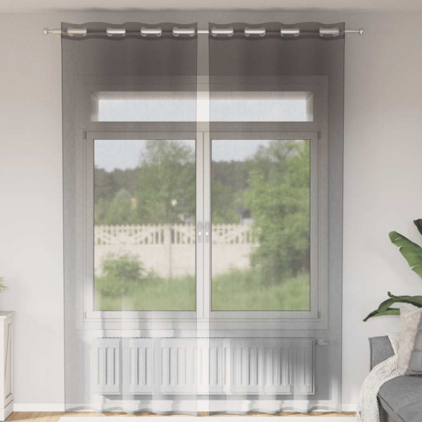 Cortinas de gasa con ojales 2 uds gris oscuro 140x260 cm D