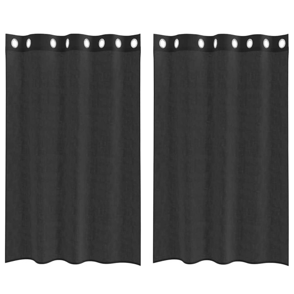 Cortinas de voile com ilhós 2 pcs preto 140x175 cm M 2