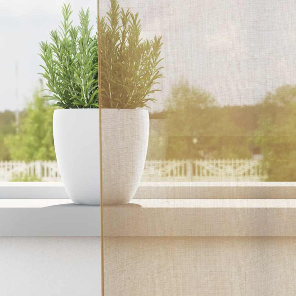 Cortinas de voile com bolsos para varão 2 pcs areia M 3