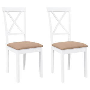Sillas de comedor con cojines 2uds madera maciza blanco caucho H