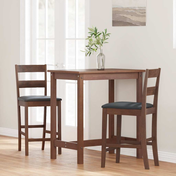 Taburetes de bar con cojines 2 uds madera maciza marrón caucho M 3