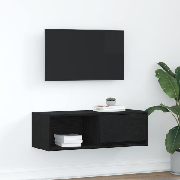 Mueble de TV de madera de roble negro 80x31x25.5 cm D