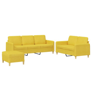 3 pcs conjunto de sofás com almofadões tecido amarelo-claro H
