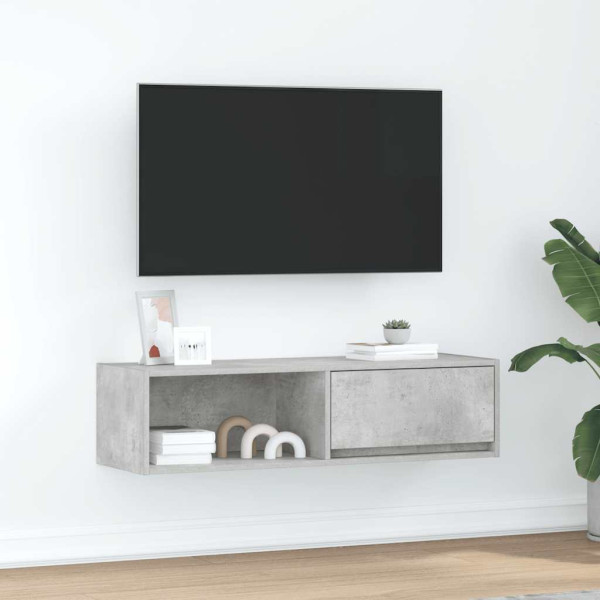 Mueble de TV madera contrachapada gris hormigón 100x31x25.5 cm D