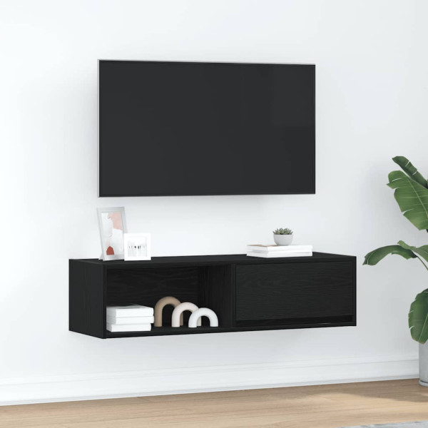 Mueble de TV de madera de roble negro 100x31x25.5 cm D