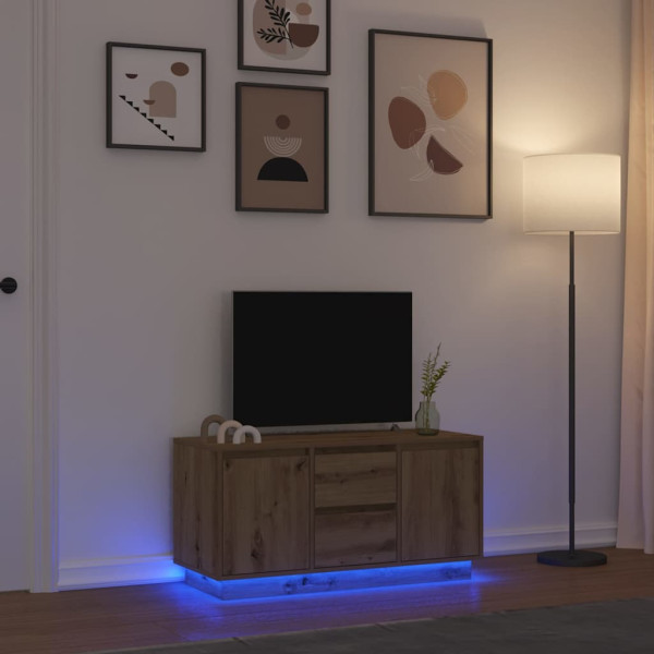 Mueble de TV con luces LED roble artesanal 100x41x50 cm D