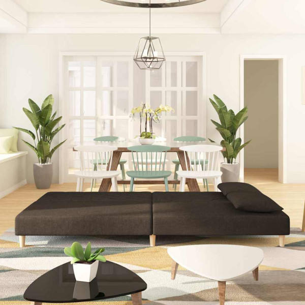 Sofá cama de 2 plazas con dos almohadas tela marrón M 3