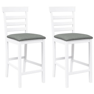 Taburetes de bar con cojines 2 uds madera maciza blanca caucho H