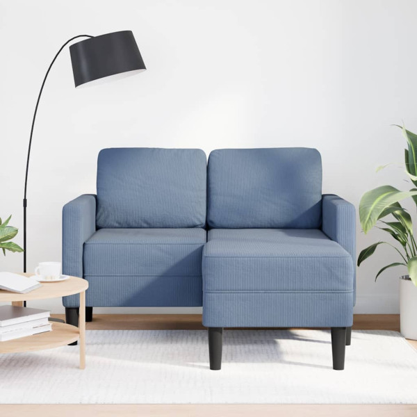 Sofá 2 lugares com chaise longue em L azul 125 cm linho M 3