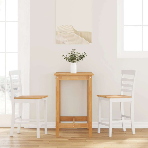 Taburetes de bar 2 uds madera maciza blanca caucho D