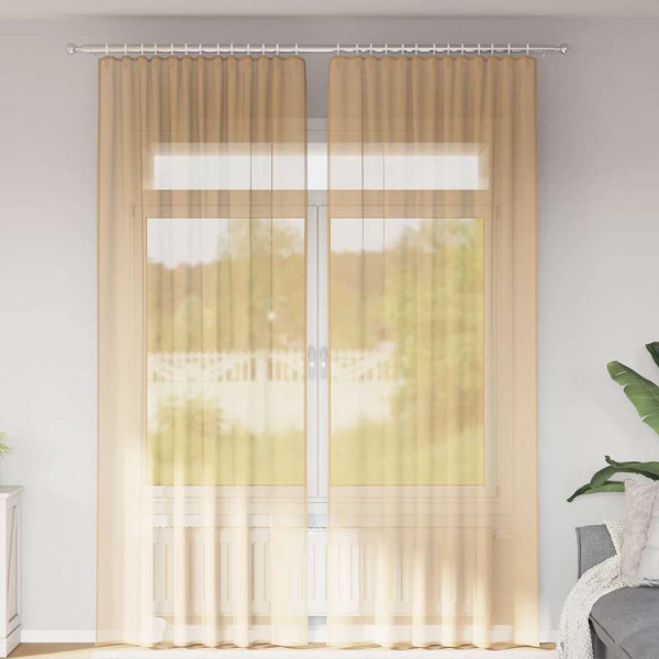 Cortinas de gasa con trabillas 2 uds arena 140x260 cm D