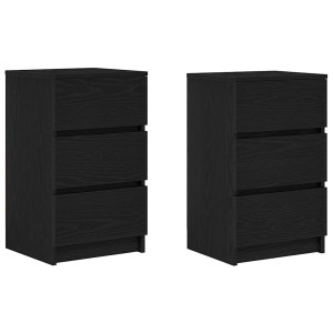 Mesas de cabeceira 3 gavetas 2 pcs 39x35x65cm preto H
