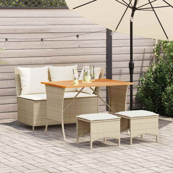 Set de comedor jardín con cojines 4 pzas ratán sintético beige D