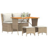 Set de comedor jardín con cojines 4 pzas ratán sintético beige 4