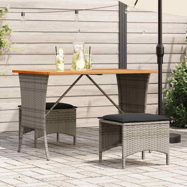 Set comedor de jardín 3 piezas con cojines ratán sintético gris D