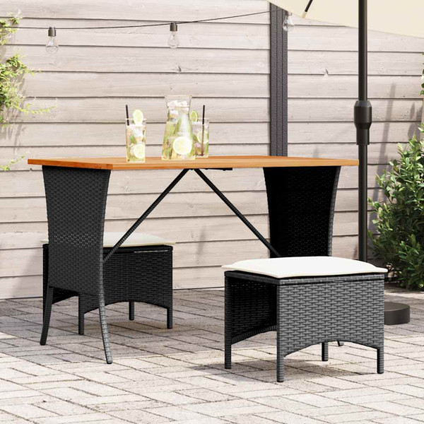 Set comedor de jardín 3 pzas con cojines ratán sintético negro D