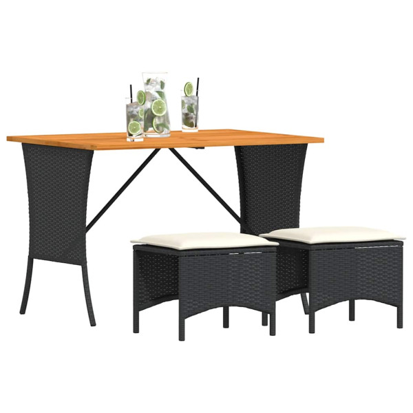 Set comedor de jardín 3 pzas con cojines ratán sintético negro M 4
