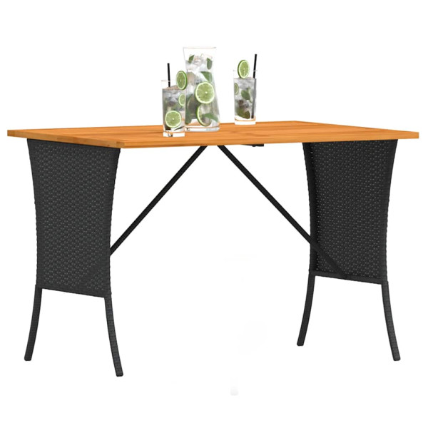 Mesa de jardim com tampo em acácia 105x75x72 cm vime PE preto M 3