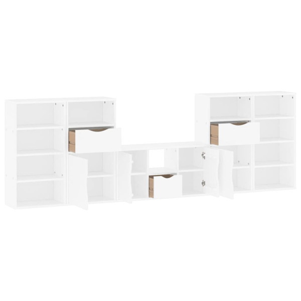 Muebles de TV 5 uds. con almacenaje ODDA blanco madera pino M 5