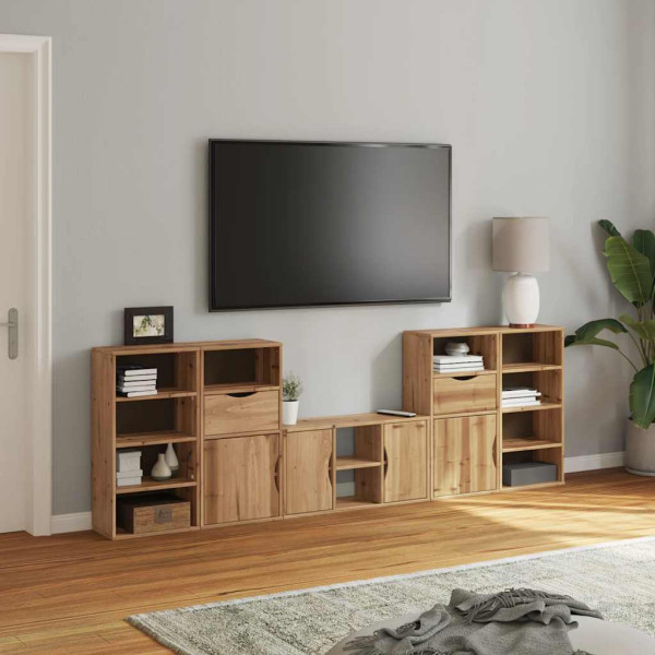 Muebles de TV 5 uds. con almacenaje ODDA madera maciza pino M 3