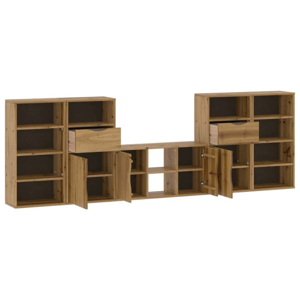 Muebles de TV 5 uds. con almacenaje ODDA madera maciza pino M 5