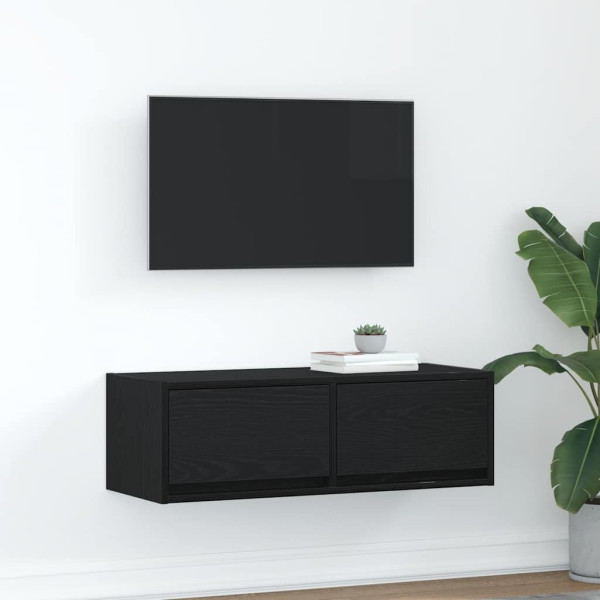 Mueble de TV de madera de roble negro 80x31x25.5 cm D
