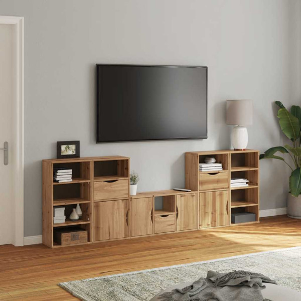 Muebles de TV 5 uds. con almacenaje ODDA madera maciza pino M 3