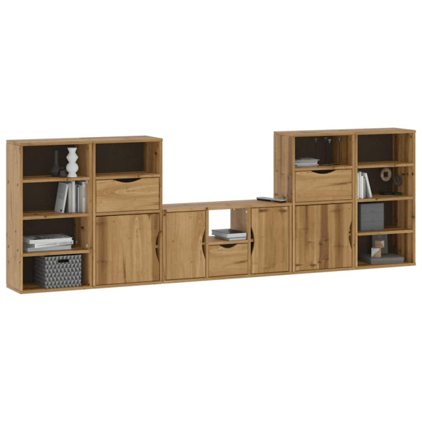 Muebles de TV 5 uds. con almacenaje ODDA madera maciza pino M 4
