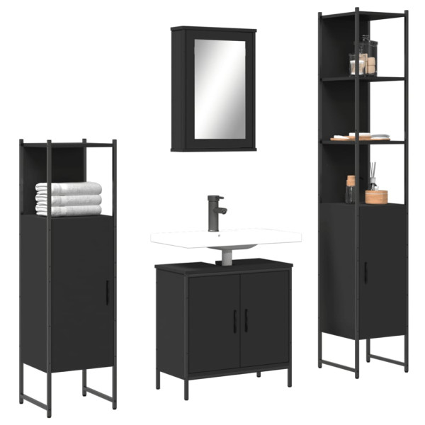 Juego de muebles de baño 4 pzas madera contrachapada negro D