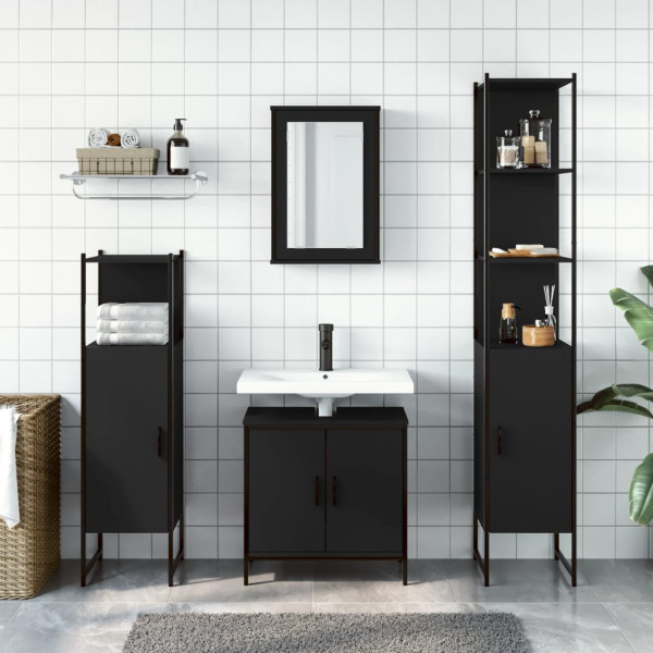 Juego de muebles de baño 4 pzas madera contrachapada negro M 3