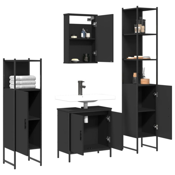 Juego de muebles de baño 4 pzas madera contrachapada negro M 4