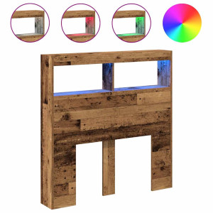 Cabecero de cama con LED madera vieja 100x17x102 cm H