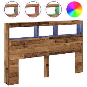 Cabecero de cama con LED madera vieja 160x17x102 cm H