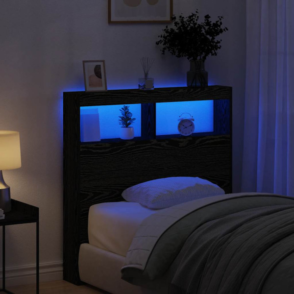 Cabecero de cama con LED roble negro 100x17x102 cm D