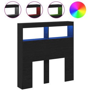 Cabecero de cama con LED roble negro 100x17x102 cm H