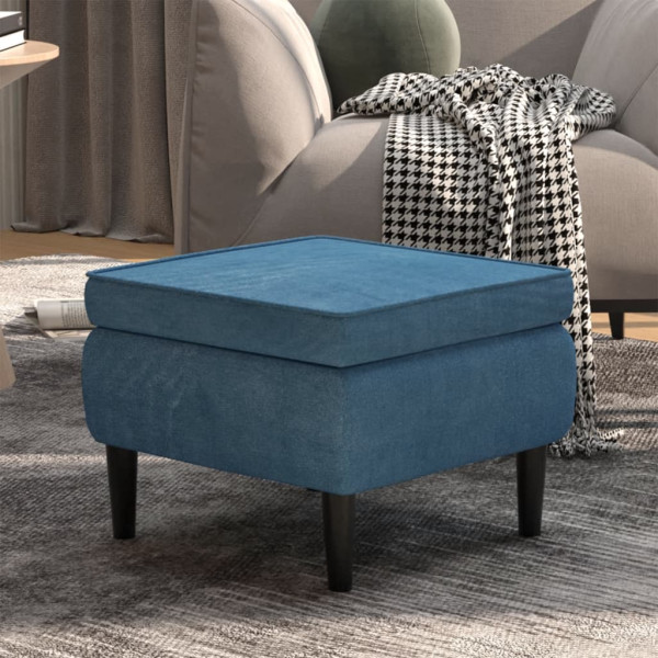 Taburete con patas de madera terciopelo azul D