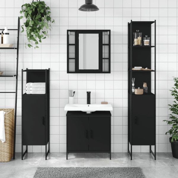 Juego de muebles de baño 4 piezas madera de ingeniería negro M 3