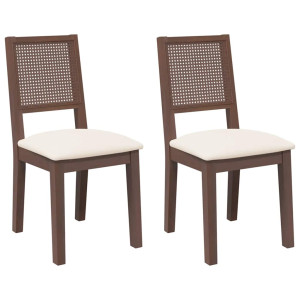 Sillas de comedor con cojines 2 uds madera maciza marrón caucho H