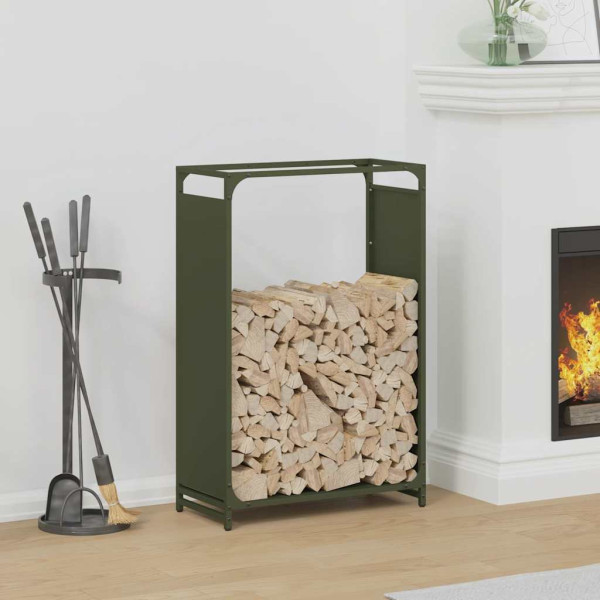 Leñero verde oliva 60x28x90 cm Acero laminado en frío D