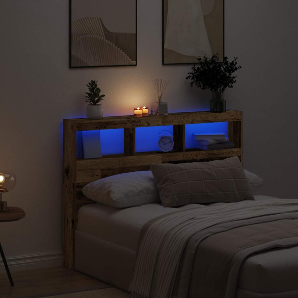 Cabecero de cama con LED madera vieja 140x17x102 cm D