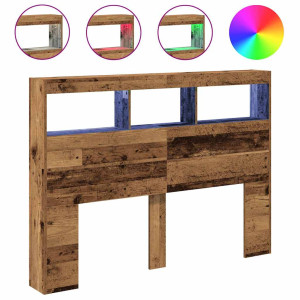 Cabecero de cama con LED madera vieja 140x17x102 cm H