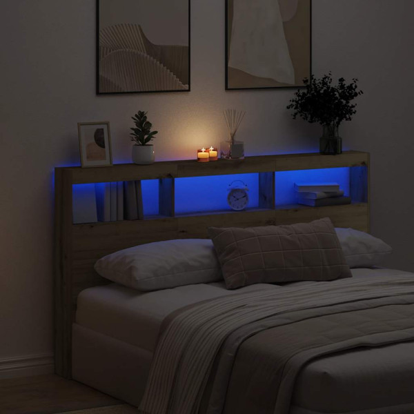 Cabecero de cama con LED roble artesanal 180x17x102 cm D