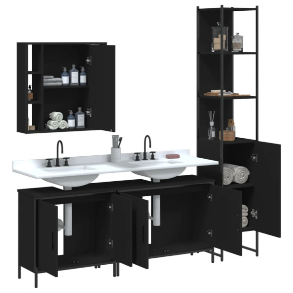 Juego de muebles de baño 4 piezas madera de ingeniería negro M 4