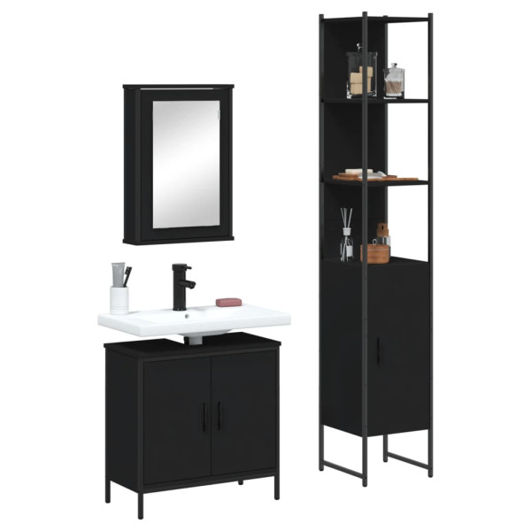 Juego de muebles de baño 3 pzas madera contrachapada negro D