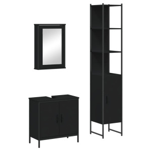 Juego de muebles de baño 3 pzas madera contrachapada negro H