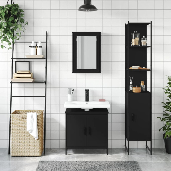Juego de muebles de baño 3 pzas madera contrachapada negro M 3