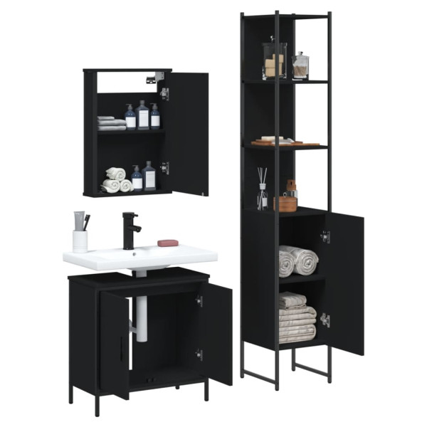 Juego de muebles de baño 3 pzas madera contrachapada negro M 4