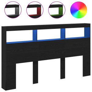 Cabecero de cama con LED roble negro 180x17x102 cm H