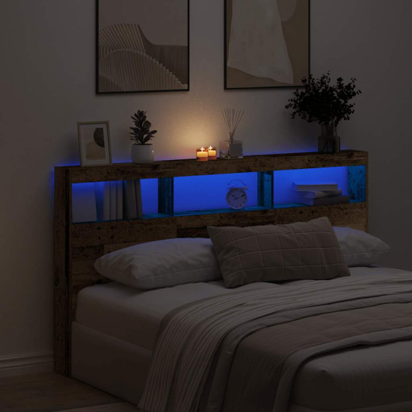 Cabecero de cama con LED madera vieja 180x17x102 cm D