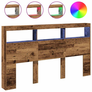 Cabecero de cama con LED madera vieja 180x17x102 cm H